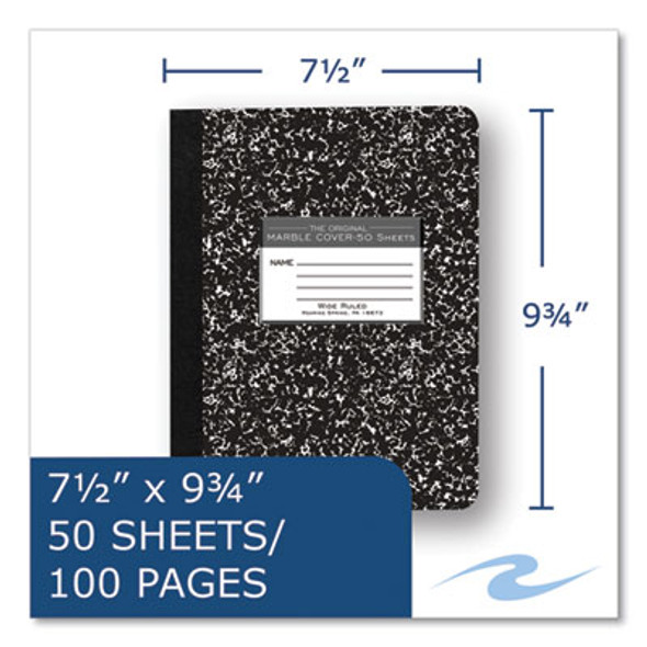 Marble Cover Composition Book, Wide/Legal Rule, Black Marble Cover, (50) 9.75 x 7.5 Sheets
