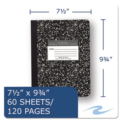 Marble Cover Composition Book, Wide/Legal Rule, Black Marble Cover, (60) 9.75 X 7.5 Sheets