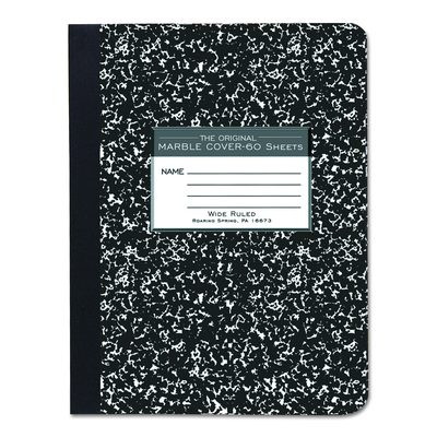 Marble Cover Composition Book, Wide/Legal Rule, Black Marble Cover, (60) 9.75 X 7.5 Sheets