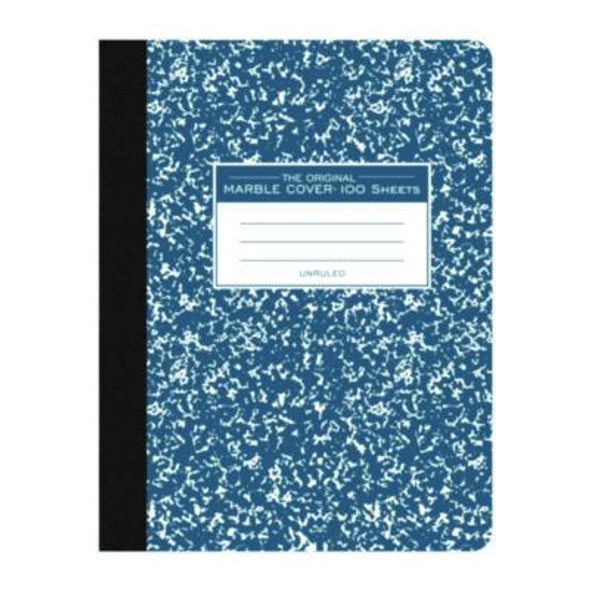 Hardcover Marble Composition Book, Unruled, Blue Marble Cover, (100) 9.75 x 7.5 Sheets