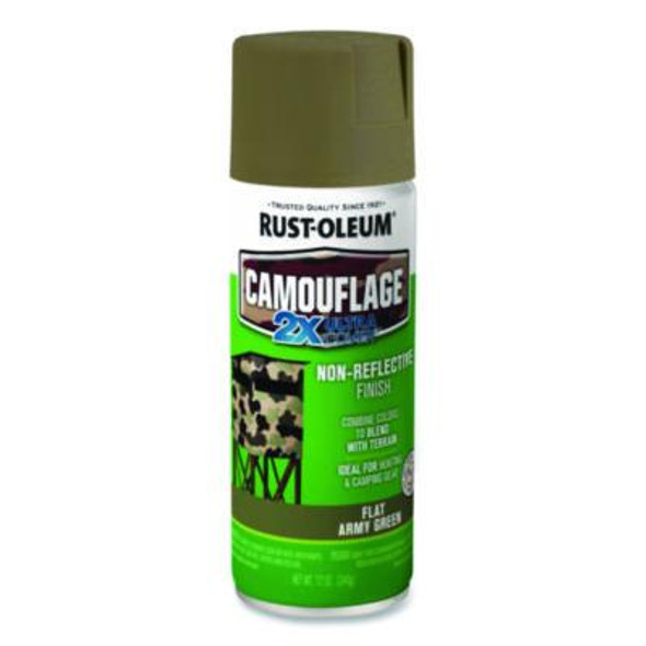 Camouflage Spray Paint, Flat Army Green, 12 Oz Aerosol Can