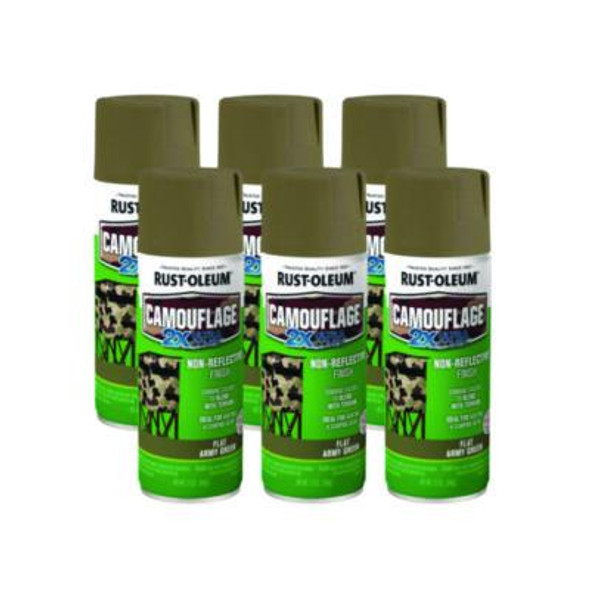 Camouflage Spray Paint, Flat Army Green, 12 Oz Aerosol Can, 6/Carton