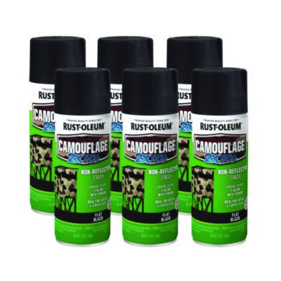 Camouflage Spray Paint, Flat Black, 12 Oz Aerosol Can, 6/Carton