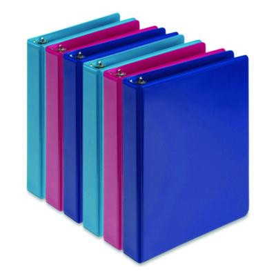 Economy Round Ring View Binders, 3 Rings, 1" Capacity, 8.5 x 5.5, Assorted, 6/Carton