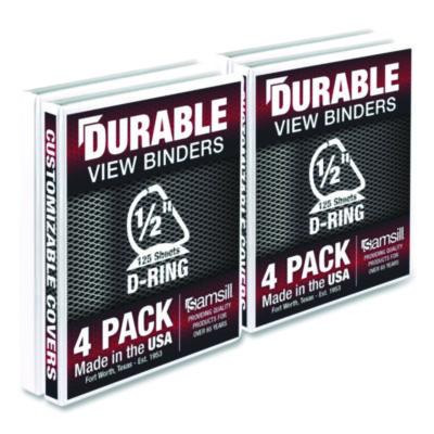 Durable D-Ring View Binders, 3 Rings, 0.5" Capacity, 11.5" x 8.5", White, 4/Pack