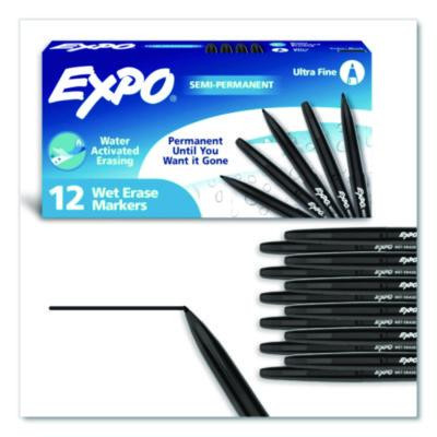 Wet Erase Marker, Ultra Fine Bullet Tip, Black, Dozen