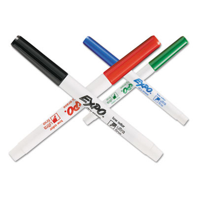 Low-Odor Dry-Erase Marker, Extra-Fine Bullet Tip, Assorted Colors, 4/Pack