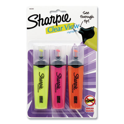 Clearview Tank-Style Highlighter, Assorted Ink Colors, Chisel Tip, Assorted Barrel Colors, 3/Pack