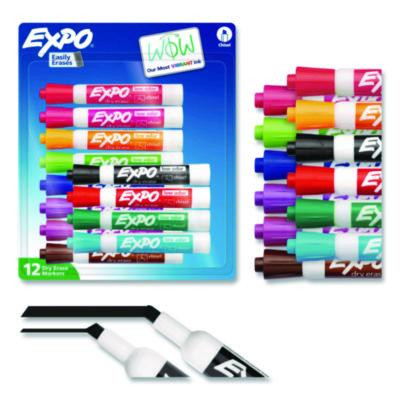 Low Odor Dry Erase Vibrant Color Markers, Broad Chisel Tip, Assorted Colors, 12/Set