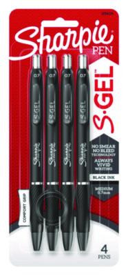 S-Gel High-Performance Gel Pen, Retractable, Medium 0.7 Mm, Black Ink, Black Barrel, 4/Pack