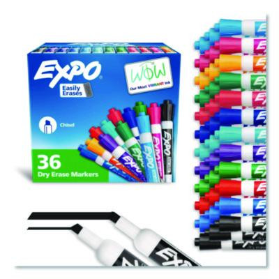 Low Odor Dry Erase Vibrant Color Markers, Broad Chisel Tip, Assorted Colors, 36/Pack