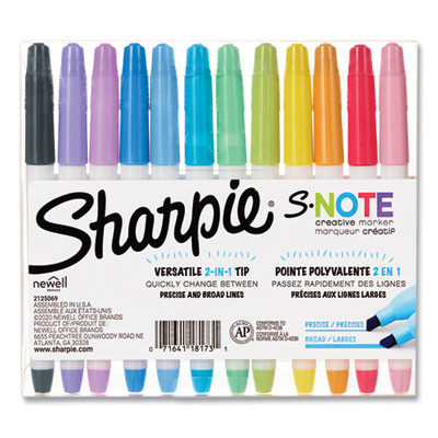 S-Note Creative Markers, Assorted Ink Colors, Chisel Tip, Assorted Barrel Colors, 12/Pack