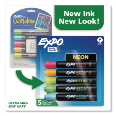 Neon Windows Dry Erase Marker, Broad Bullet Tip, Assorted Colors, 5/Pack