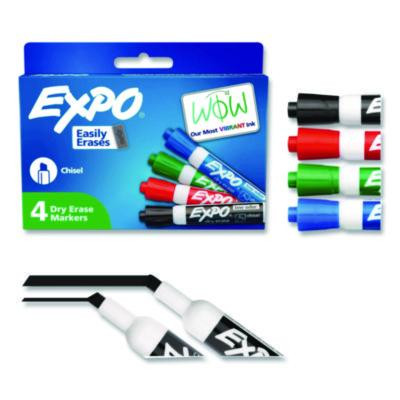 Low-Odor Dry-Erase Marker, Broad Chisel Tip, Assorted Colors, 4/Set