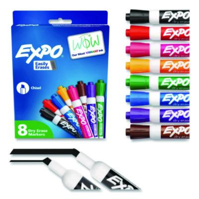 Low-Odor Dry-Erase Marker, Broad Chisel Tip, Assorted Colors, 8/Set