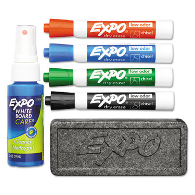 Low-Odor Dry Erase Marker Starter Set, Broad Chisel Tip, Assorted Colors, 4/Set