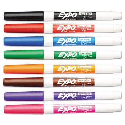 Low-Odor Dry-Erase Marker, Fine Bullet Tip, Assorted Colors, 8/Set