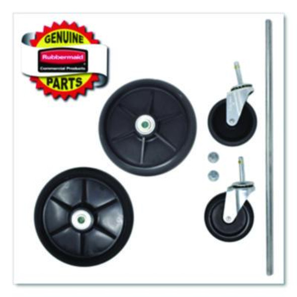 8" Ball Bearing Wheel And 4" Swivel Stem Caster Kit With Axle For Microfiber Cleaning Cart, (2) Wheels, (2) Casters