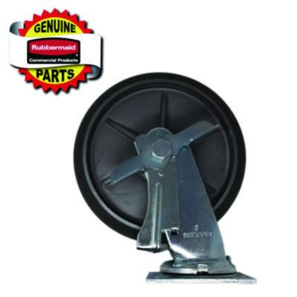 8" Swivel Caster With Brake For Housekeeping Cart, Mount Plate Stem, 8" Wheel, B/Silver, Set