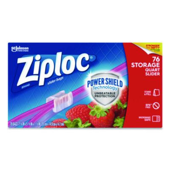 Slider Storage Bags, Quart, 5.88" x 1.88" x 7.88", Clear, 76 Bags