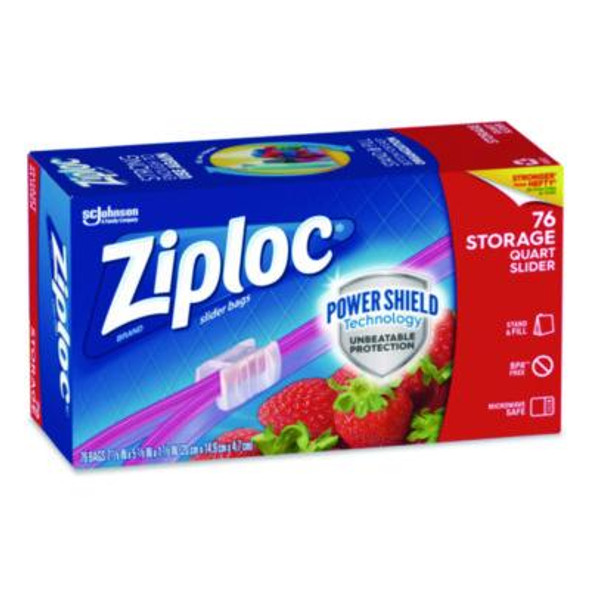 Slider Storage Bags, Quart, 5.88" x 1.88" x 7.88", Clear, 76 Bags