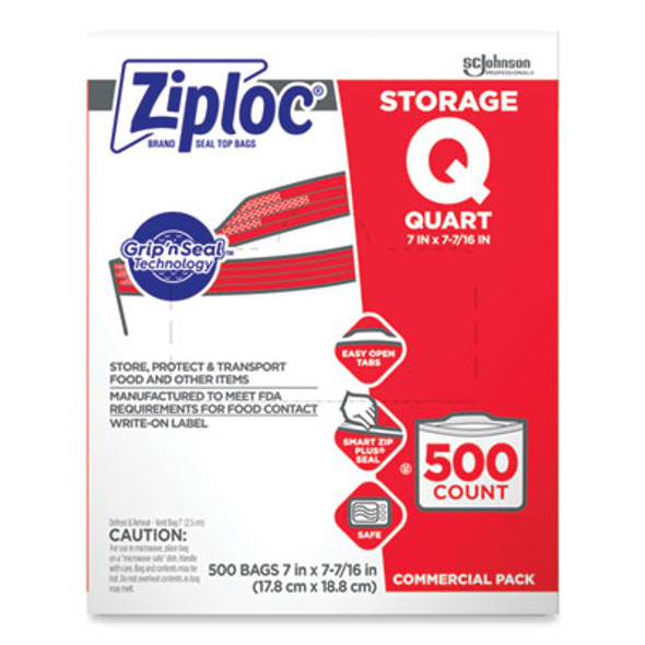 Double Zipper Storage Bags, Quart, 7" x 7.75", Clear, 500/Box