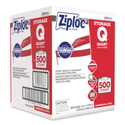 Double Zipper Storage Bags, Quart, 7" x 7.75", Clear, 500/Box