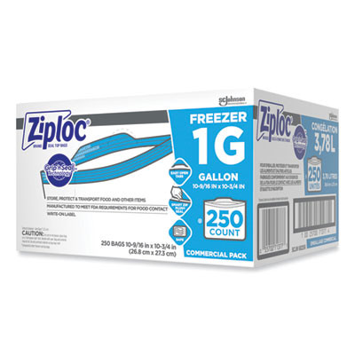 Zipper Freezer Bags, 1 Gal, 10.56" x 10.75", Clear, 250/Carton