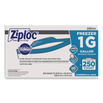 Zipper Freezer Bags, 1 Gal, 10.56" x 10.75", Clear, 250/Carton
