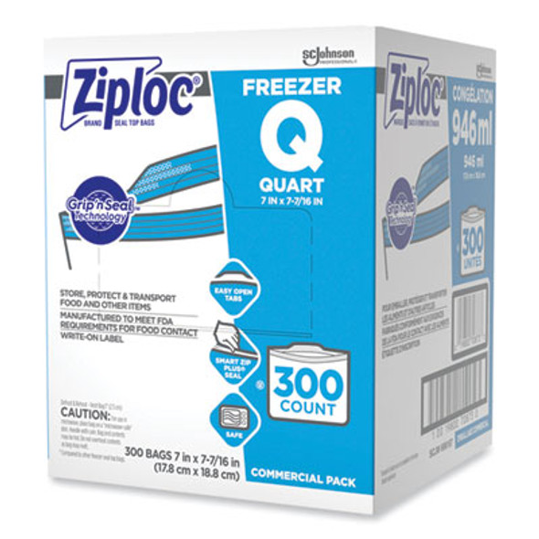 Zipper Freezer Bags, 32 Oz, 7" x 7.75", Clear, 300/Carton