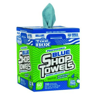 Toolbox Blue Shop Towels, 1-Ply, 10 x 12, Blue, 200 Sheets/Box, 4 Boxes/Carton