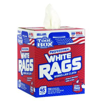 Toolbox White Rags, 1-Ply, 9.8 x 12, White, 200 Sheets/Box, 6 Boxes/Carton