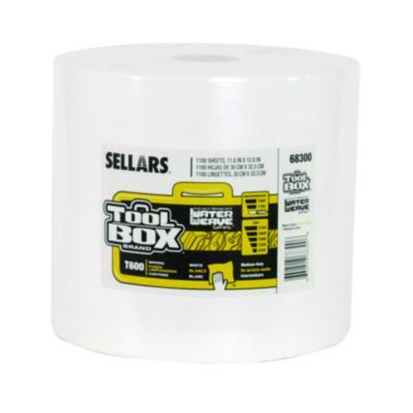 Toolbox Waterweave T600 Wipers, 1-Ply, 11.8 x 12.8, White, 1,100 Sheets/Roll