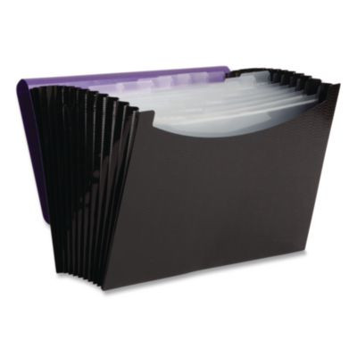 12-Pocket Poly Expanding File, 0.88" Expansion, 12 Sections, Cord/Hook Closure, 1/6-Cut Tabs, Letter Size, Black/Purple