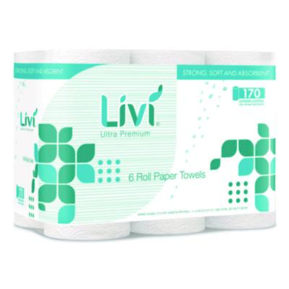 Kitchen Roll Towel, 2-Ply, 5" x 11", White, 6 Rolls/Pack, 4 Packs/Carton
