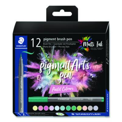 Pigment Brush Pen Set, Medium Firm, Assorted Pastel Colors, 12/Pack