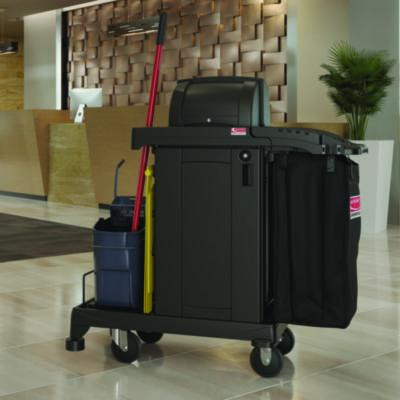 High Security Housekeeping Cart, Plastic, 1 Shelf, 3 Bins, 23.19 x 53.23 x 53.02, Black