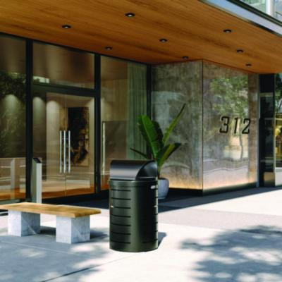 Outdoor Decorative Metal Trash Can With Roto-Molded Lid, 35.38 Gal, Plastic, Black