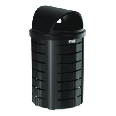 Outdoor Decorative Metal Trash Can With Roto-Molded Lid, 35.38 Gal, Plastic, Black