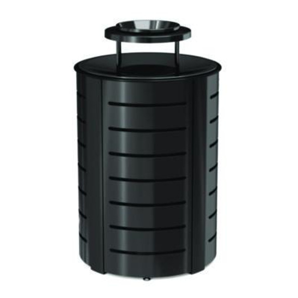 Outdoor Decorative Metal Trash Can With Metal Lid With Ash Bonnet, 35.38 Gal, Metal, Black