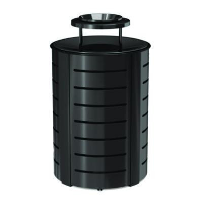 Outdoor Decorative Metal Trash Can With Metal Lid With Ash Bonnet, 35.38 Gal, Metal, Black