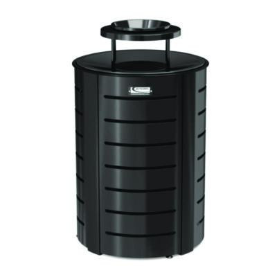 Outdoor Decorative Metal Trash Can With Metal Lid With Ash Bonnet, 35.38 Gal, Metal, Black