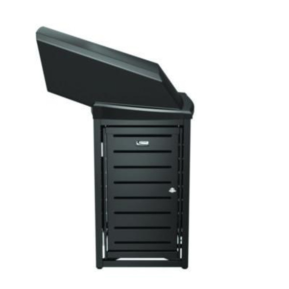 Outdoor Decorative Metal Square Trash Can With Chute Lid, 30 Gal, Metal, Black