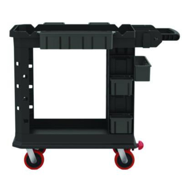 Heavy Duty Plus Utility Cart, Plastic, 2 Shelves, 6 Bins, 500 Lb Capacity, 19.5" x 41.78" x 34.81", Black