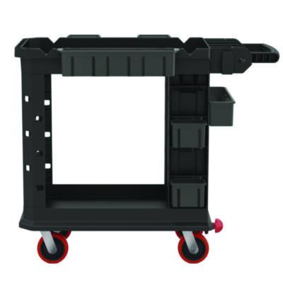 Heavy Duty Plus Utility Cart, Plastic, 2 Shelves, 6 Bins, 500 Lb Capacity, 19.5" x 41.78" x 34.81", Black