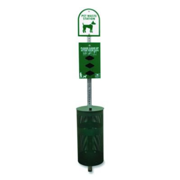 Dog Waste Station, 12 Gal, Open Top, Green/White