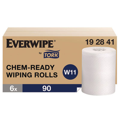 Everwipe By Tork Chem-Ready Wiping Rolls, 1-Ply, 12 x 12, White, 90 Sheets, 6 Rolls/Carton