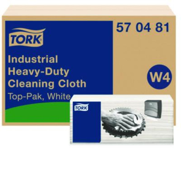 Industrial Heavy-Duty Cleaning Cloth, 1-Ply, 13.97 x, 4.25, Unscented, White, 60 Cloths, 4/Carton