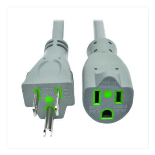 Hospital-Grade Extension Cord, 15 Ft, 15 A, Gray