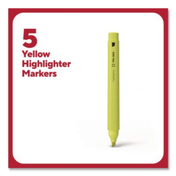 Pen Style Chisel Tip Highlighter, Yellow Ink, Chisel Tip, Yellow Barrel, 5/Pack